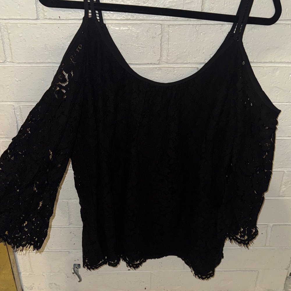 White House Black Market Black Lace Cold-Shoulder Blouse
